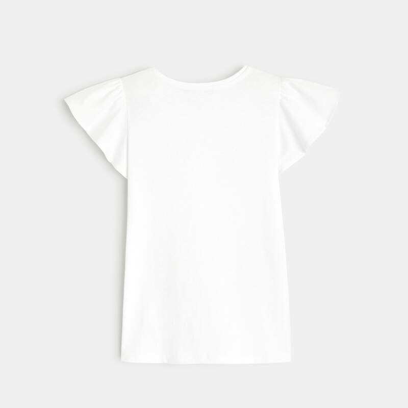 T-shirt à manches courtes volantées blanc fille