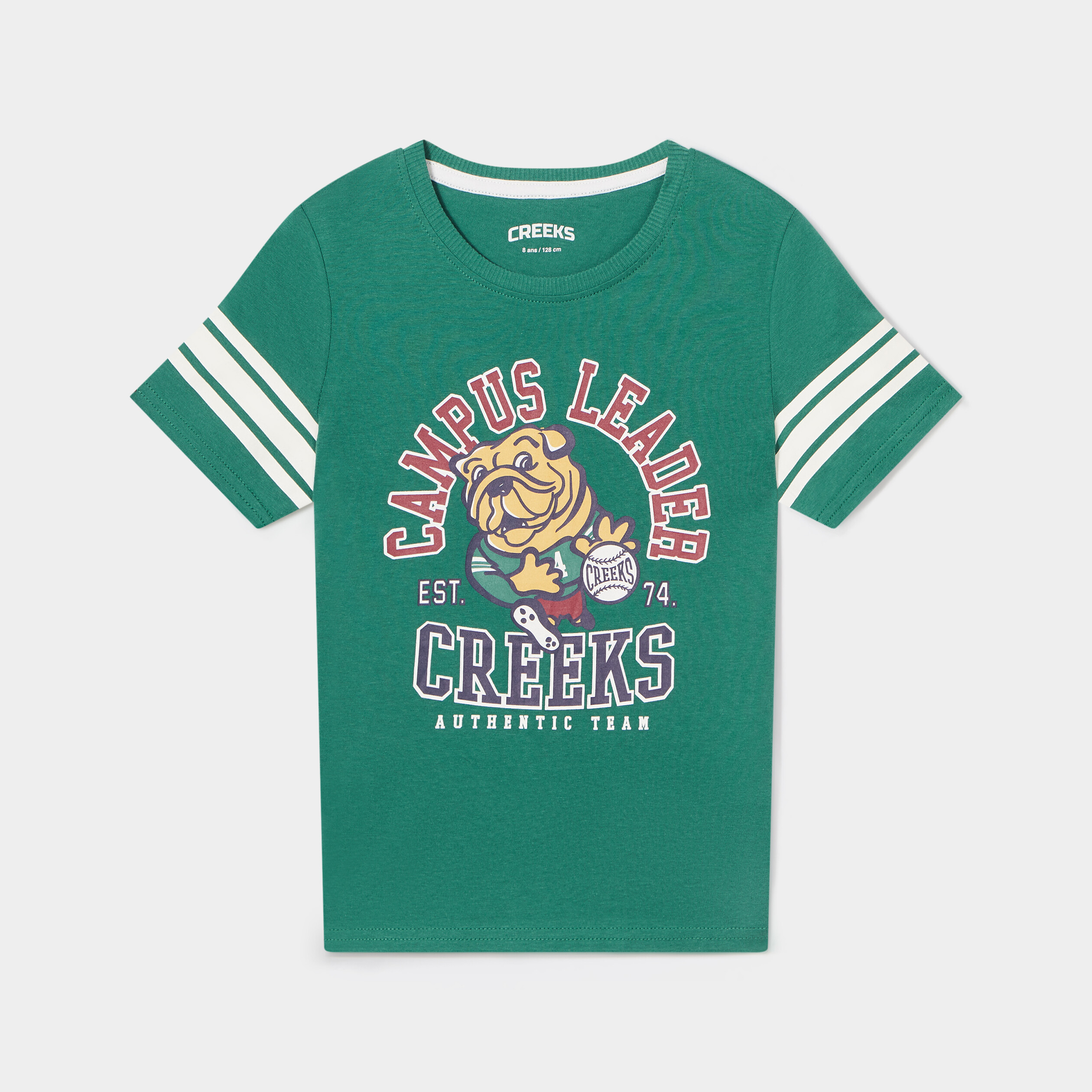 T-shirt manches courtes coton Creeks vert émeraude garçon | La Halle