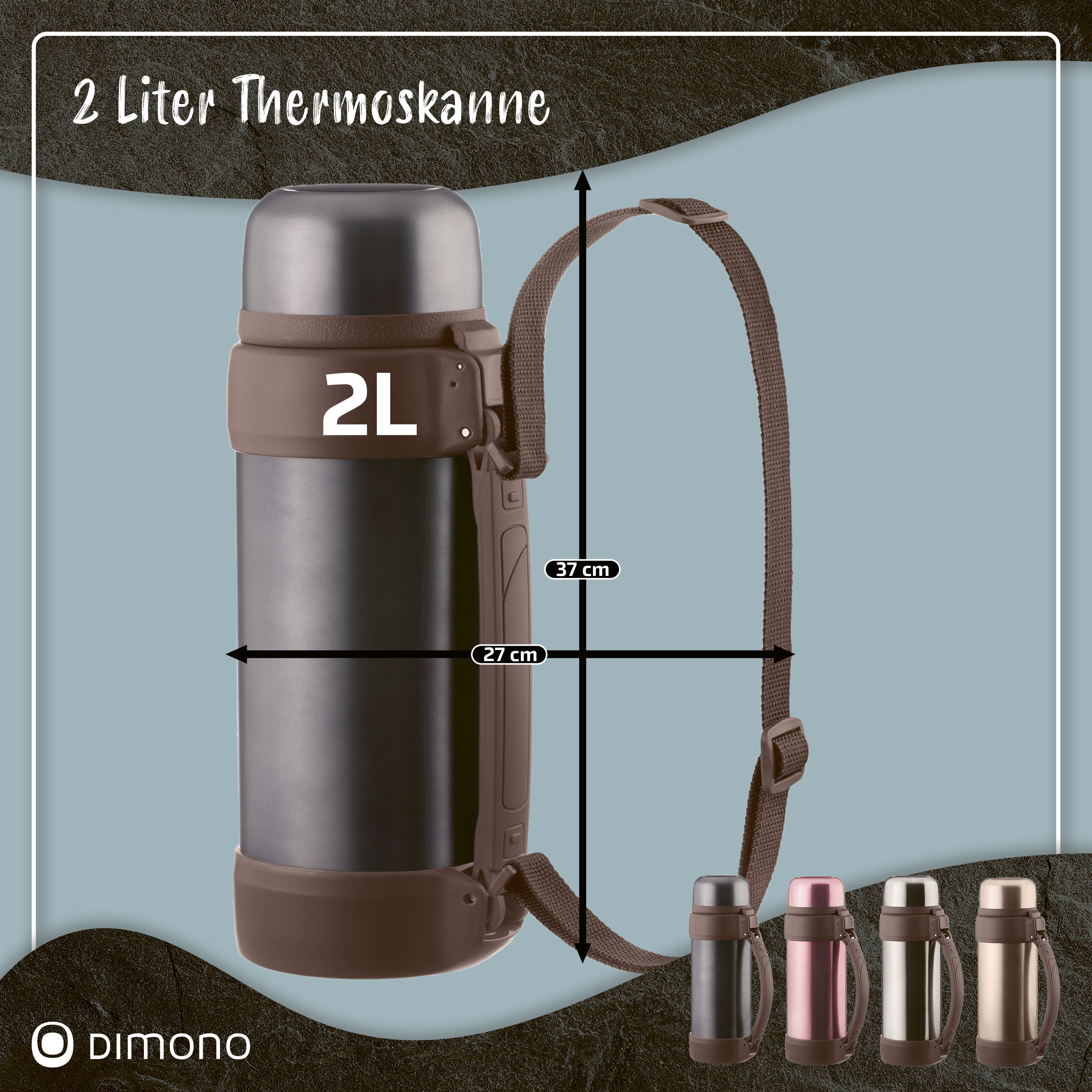 Dimono Thermoflasche Vakuum Isolierkanne XXL, 2 Liter Thermoskanne Isolierflasche
