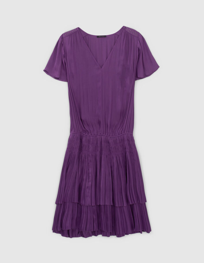 Robe courte violet à volants micro-plissée Femme