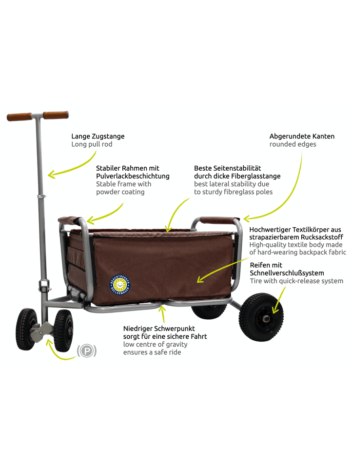Beachtrekker Beachtrekker LiFe faltbarer Bollerwagen   Bremse, klappbarer Handwagen (Braun) günstig kaufen onesize