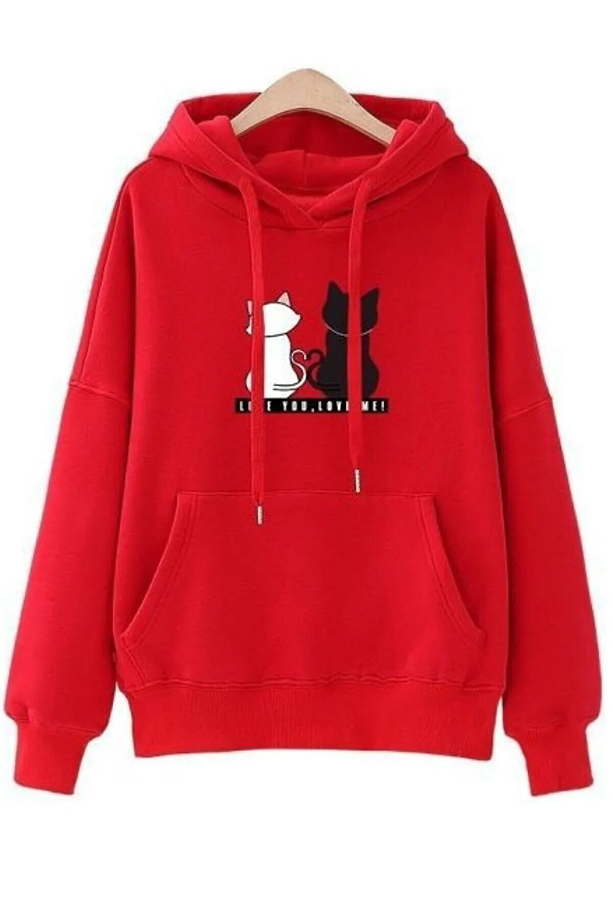 MODAGEN  Unisex-Sweatshirt mit Kapuze und Katzenmuster in Rot