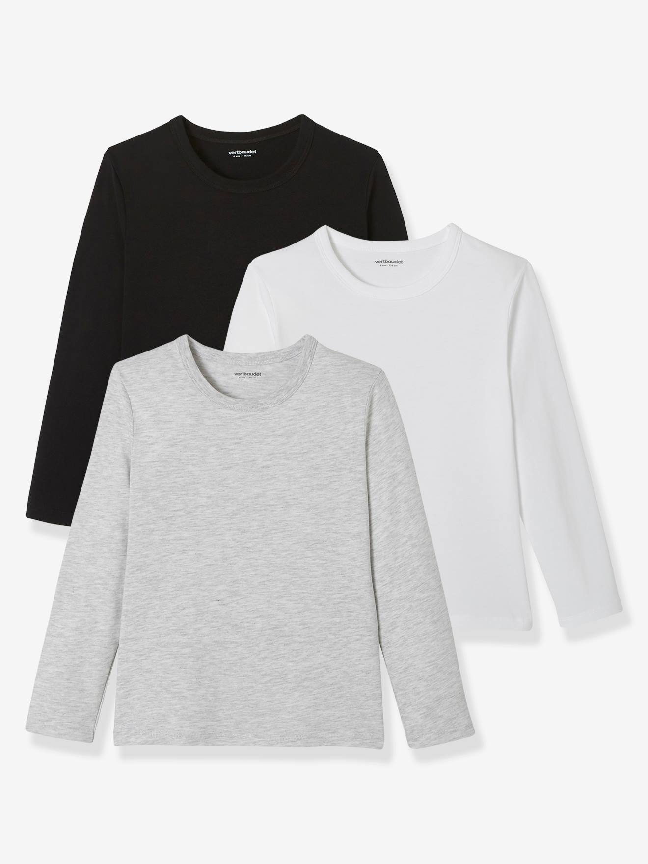 Lot de 3 T-shirts garçon manches longues BASICS lot camaieu bleu