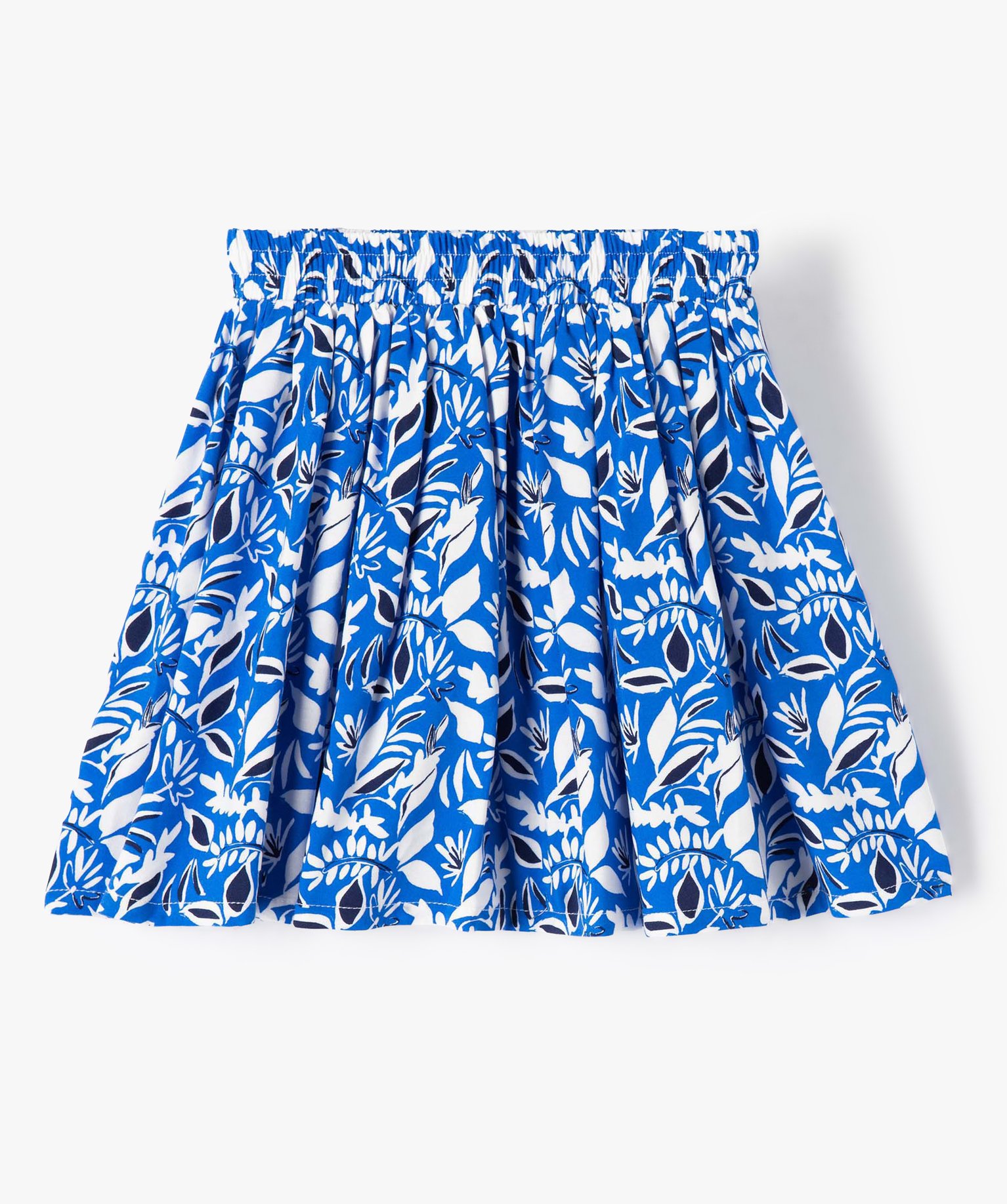 Jupe fille à motif feuillage et taille élastique bleu | GEMO