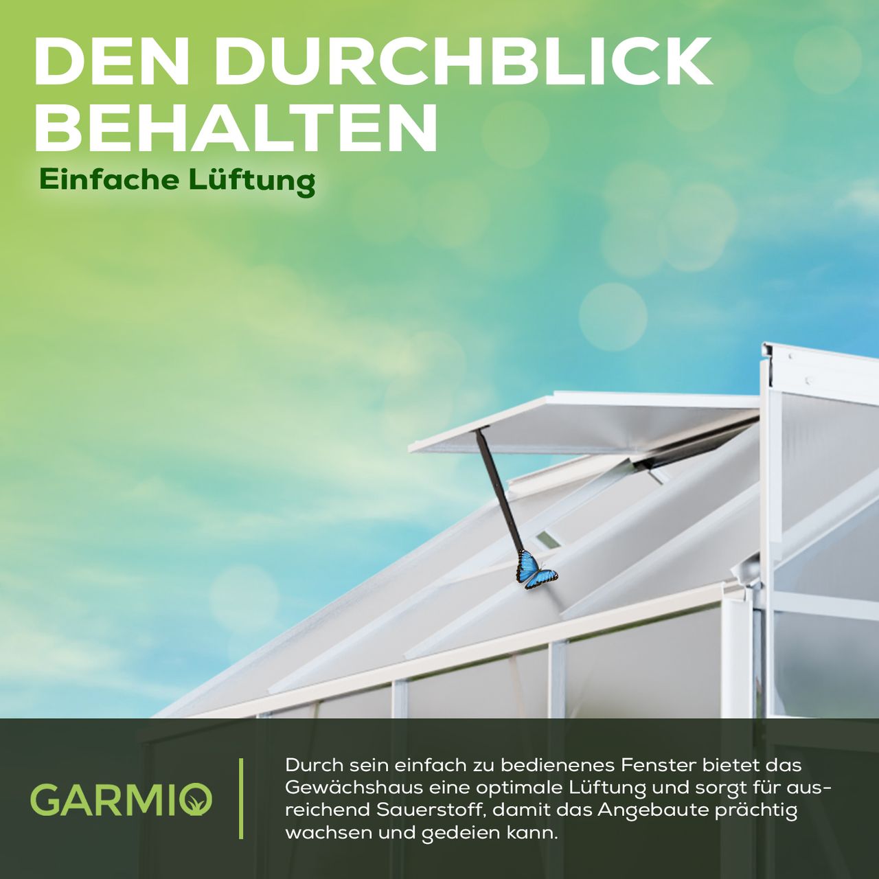 Garmio Gewächshaus NEAPEL 250x190cm für Garten,Alu Frühbeet inklusive Fundament,2 Dachfenster