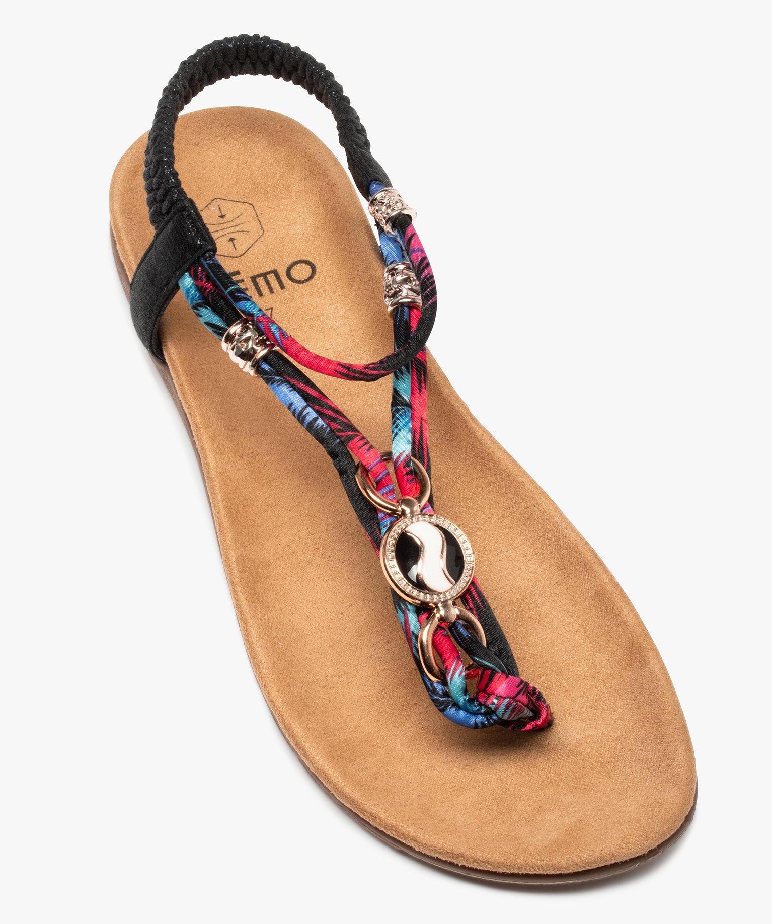 Sandales femme à entre-doigts et fines brides foulard noir | GEMO