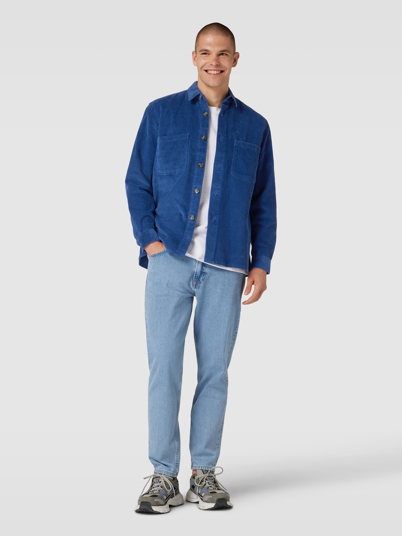 Overshirt aus Cord mit Umlegekragen in blau meliert