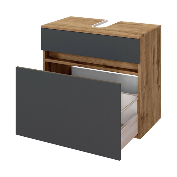 Unterbeckenschrank Lincoln, 60 cm, matt grau/wotaneiche