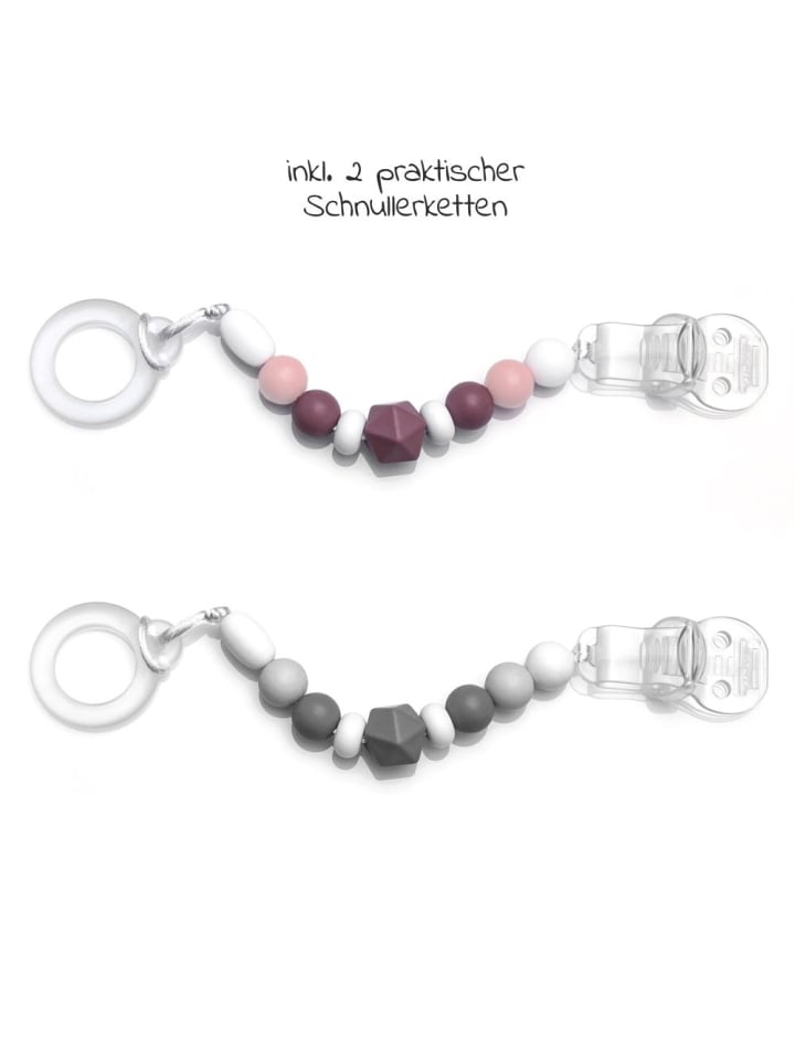 MiaMia 4-tlg. Schnuller-Zubehör-Set in grau,rosa günstig kaufen onesize