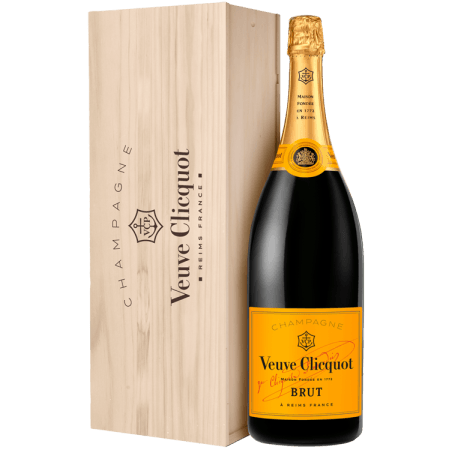 CHAMPAGNE VEUVE CLICQUOT - BRUT CARTE JAUNE - JEROBOAM - CAISSE BOIS