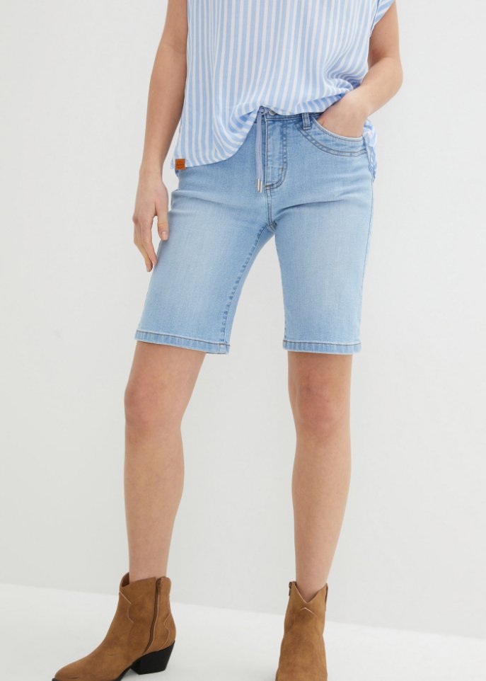 Komfort-Stretch-Jeans -Bermuda mit Bindeband