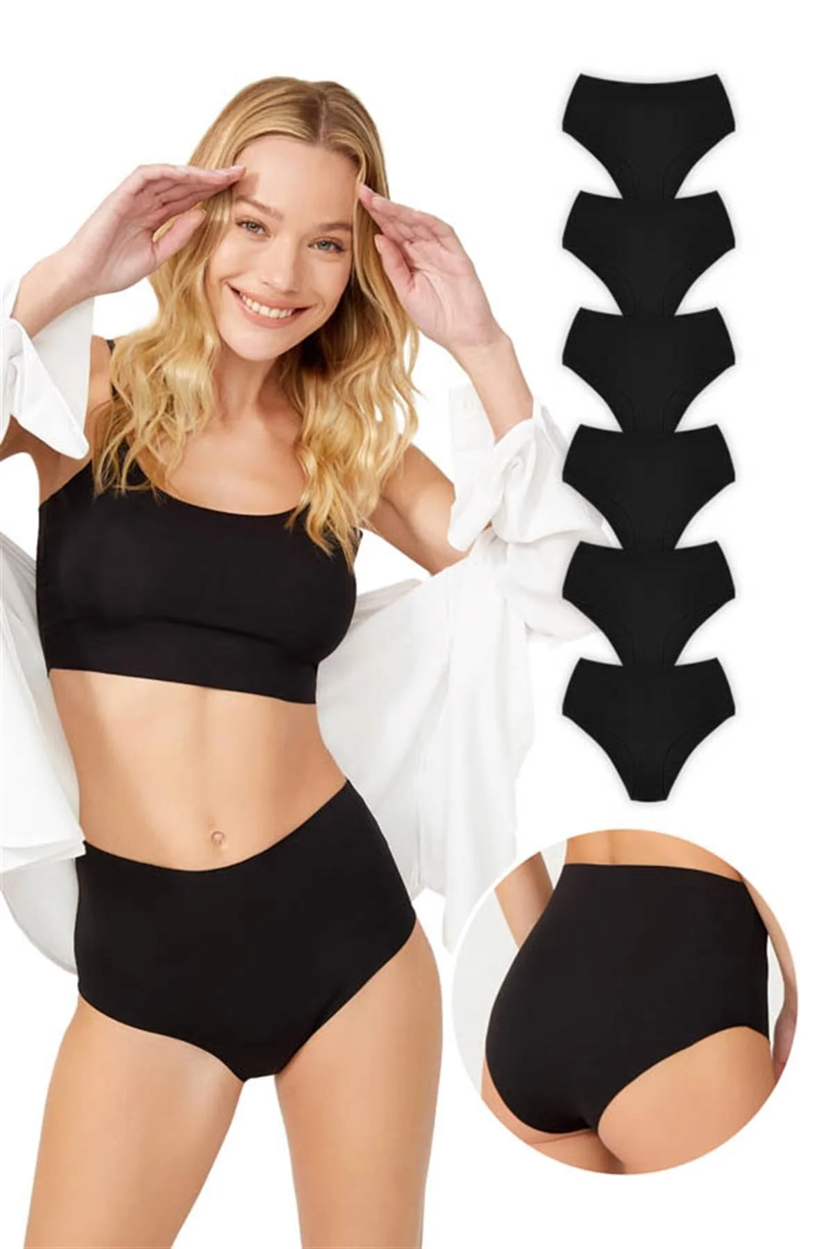 Cottonhill  Lasergeschnittene Basic-Bikini-Höschen mit hoher Taille, 6er-Pack