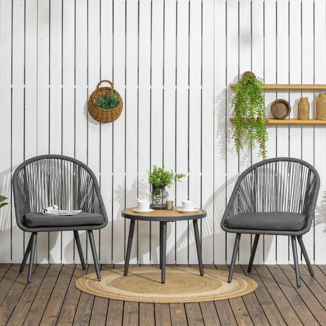 Outsunny 3-TLG. Gartenmöbel Set Rattan Balkonmöbel inkl. Tisch, 2 Stühle
