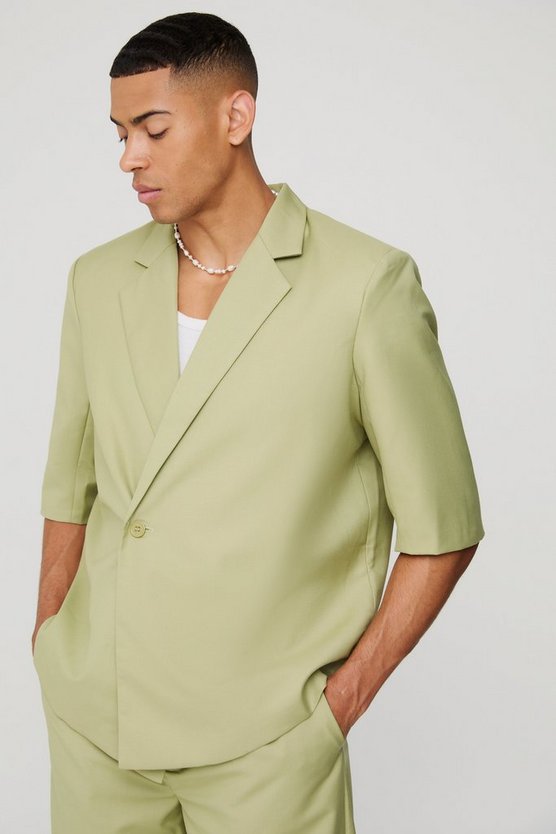 Kurzärmliger kastiger Wickel-Blazer