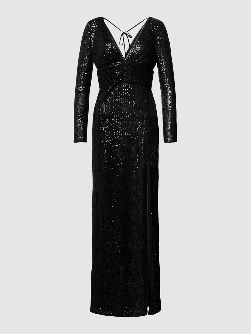 Abendkleid mit Paillettenbesatz in schwarz