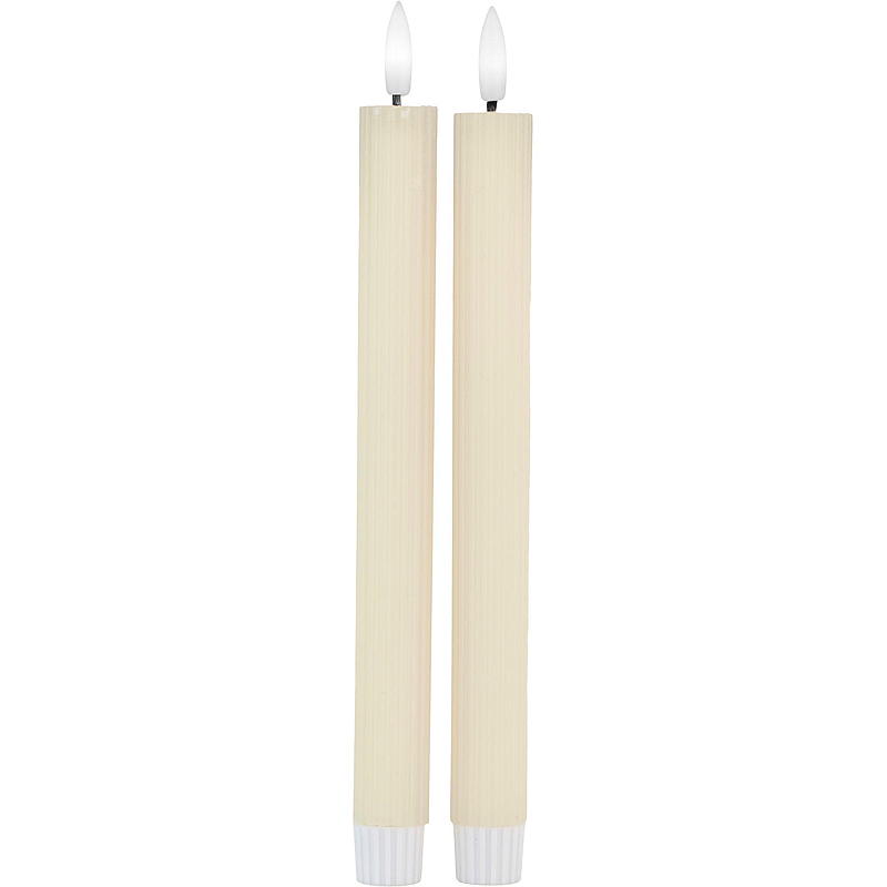 Vie Selected Kronelys 2-pk 24 cm rille LED timer elfenben