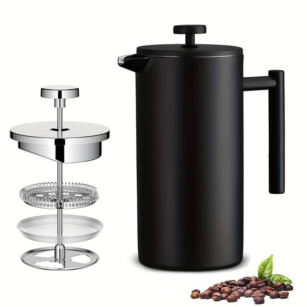 Zimtky French Press Kanne Kaffeepresse, Edelstahl, Doppelschichtige Handgebrühte Kaffeekanne