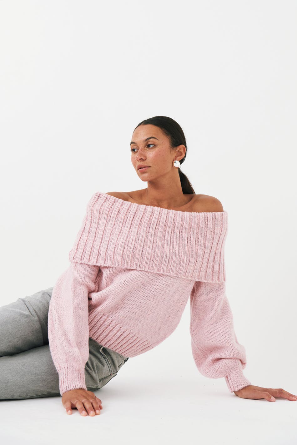 Off shoulder knit sweater