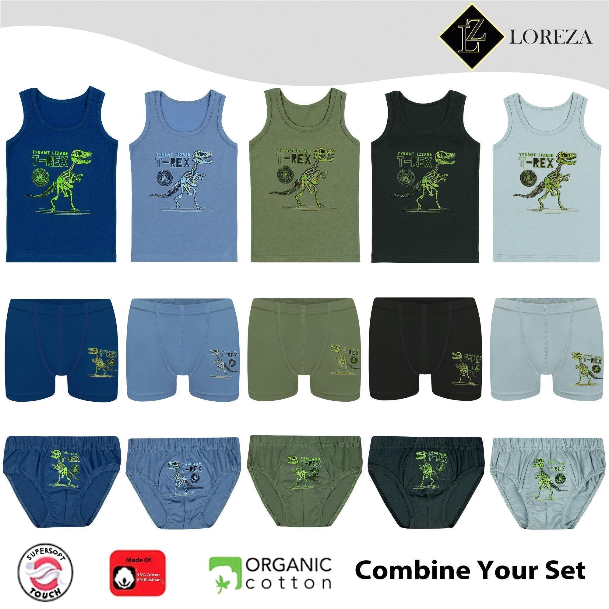 LOREZA Boxershorts 5 Jungen Boxershorts Unterhosen aus Baumwolle Unterwäsche - T-Rex (Spar-Packung, 5-St)