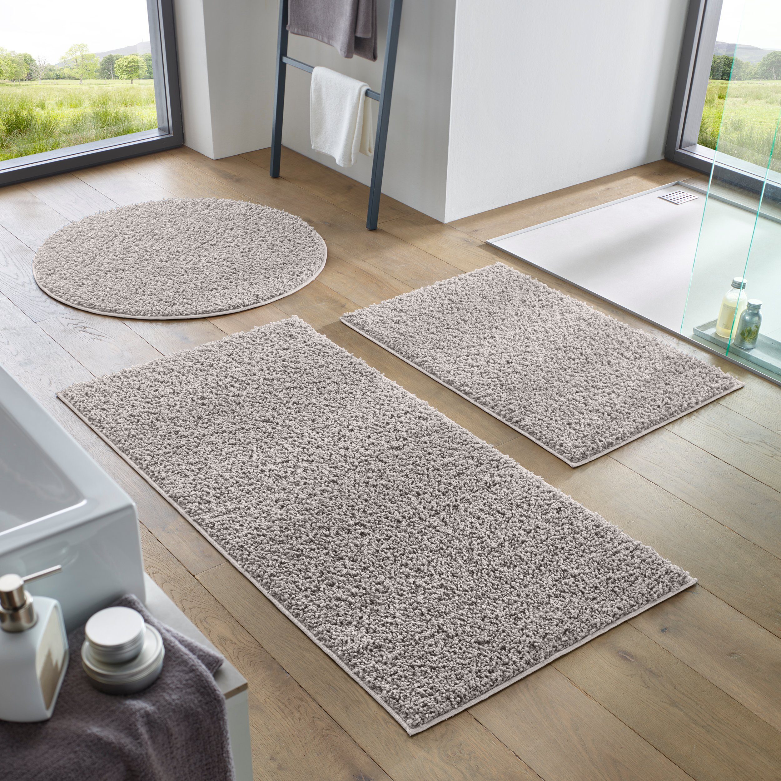 Langflor-Teppich Waschbarer Langflor-Teppich Rutschfest, TaCa Home, rechteckig, Höhe: 30 mm, Badematte Wohnzimmer Badezimmer Küche Flur, Grau - 60 x 90 cm