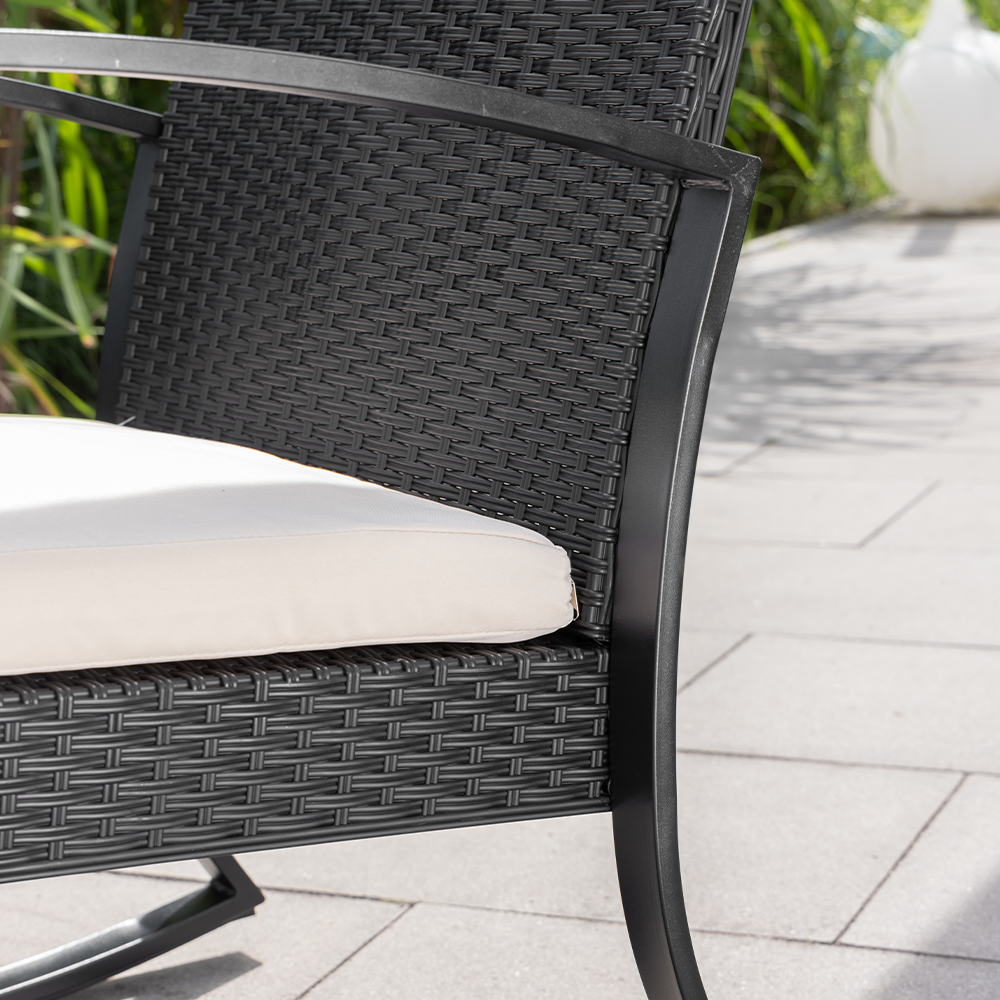 HC Garten & Freizeit 3 tlg. Rattan Schaukelstuhl Set Balkonset schwarz