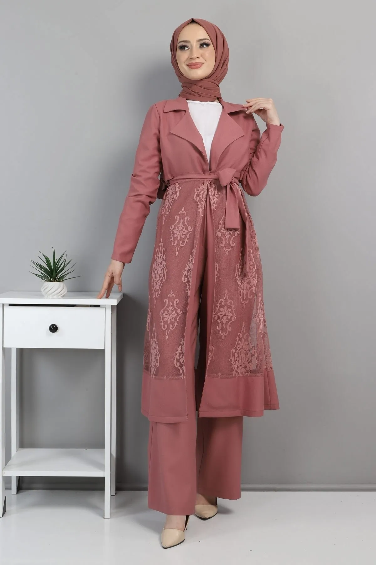 Modamihram  Spitzenanzug Dusty Rose 8543