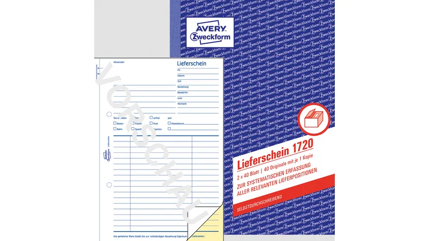 AVERY Zweckform Lieferschein 1720, 1. und 2. Blatt bedruckt, SD, DIN A5