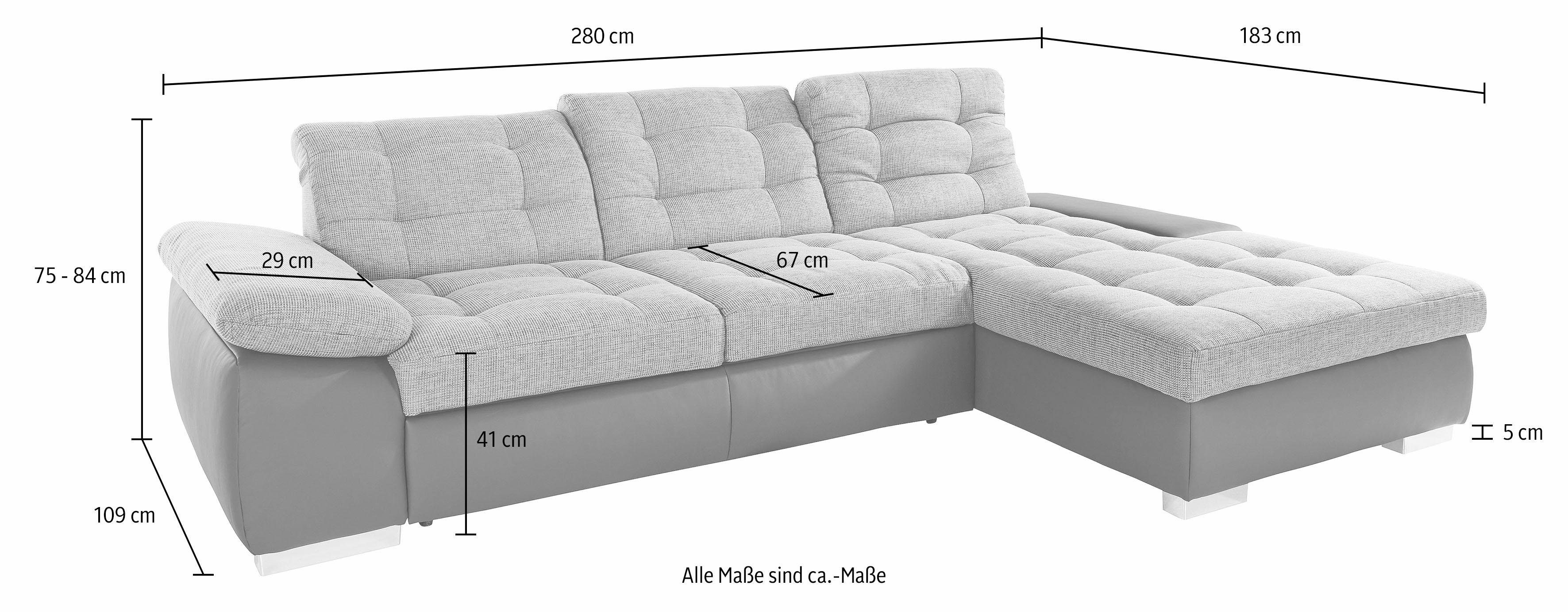 sit&more Ecksofa Ontario, XXL, wahlweise mit Bettfunktion