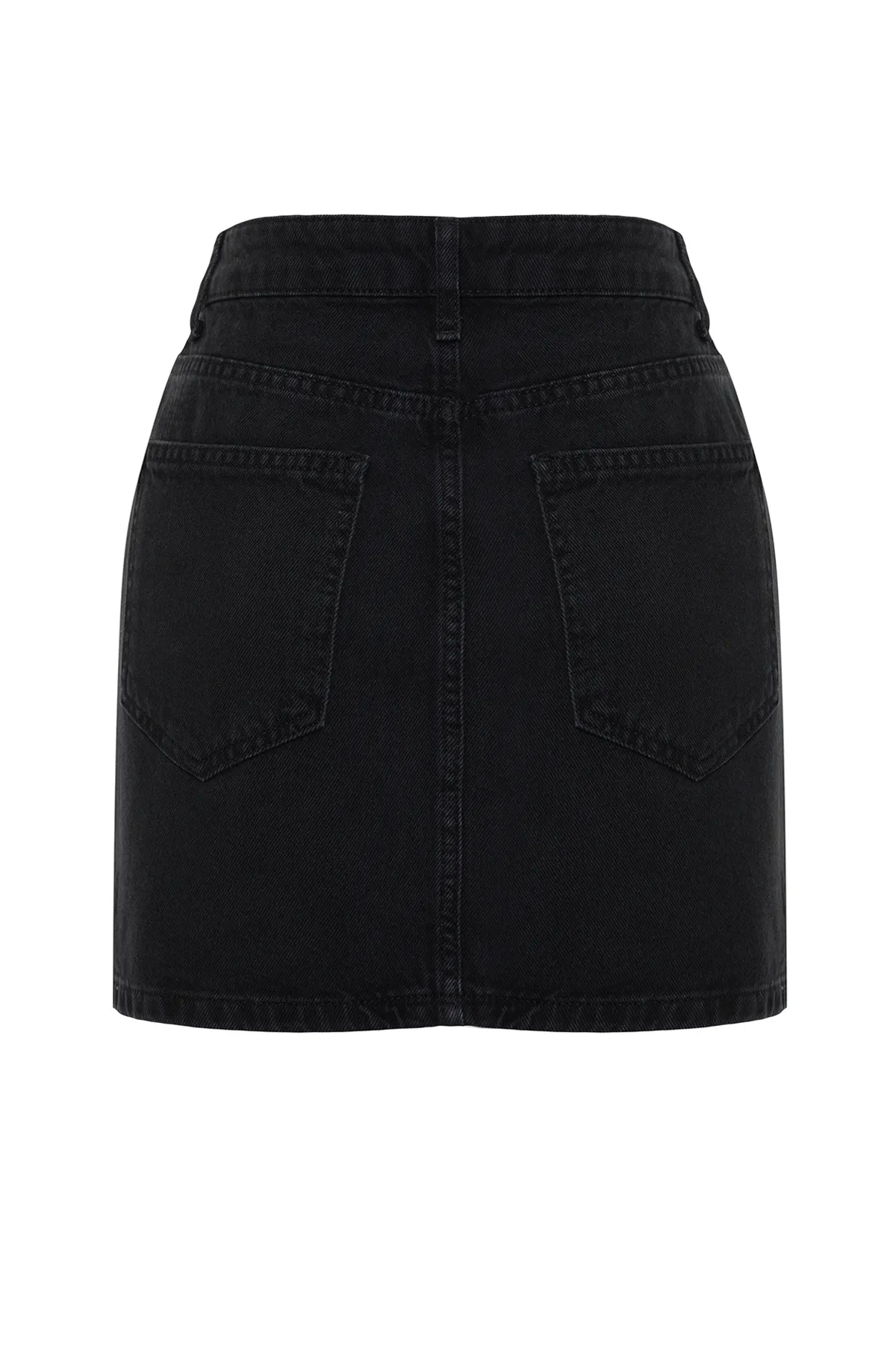 Trendyol Collection  Schwarzer, vorne geknöpfter Mini-Jeansrock mit hoher Taille TWOSS24ET00083