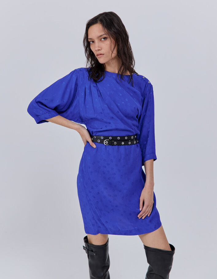 Robe bleue jacquard motif têtes de mort Femme