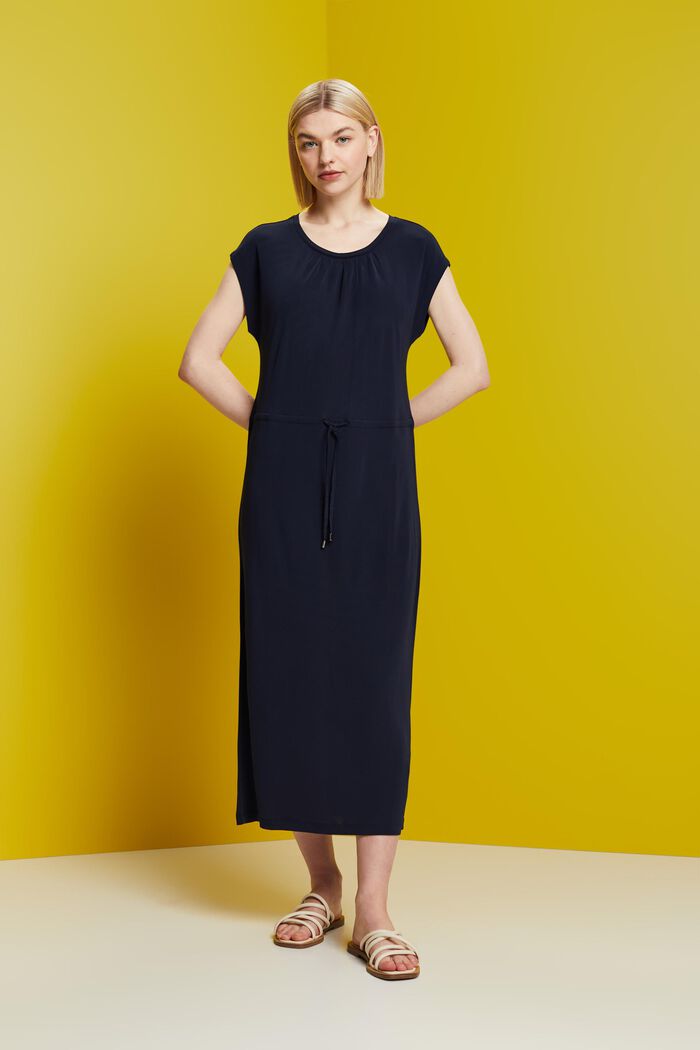 Crêpe-Midikleid mit Tunnelzug