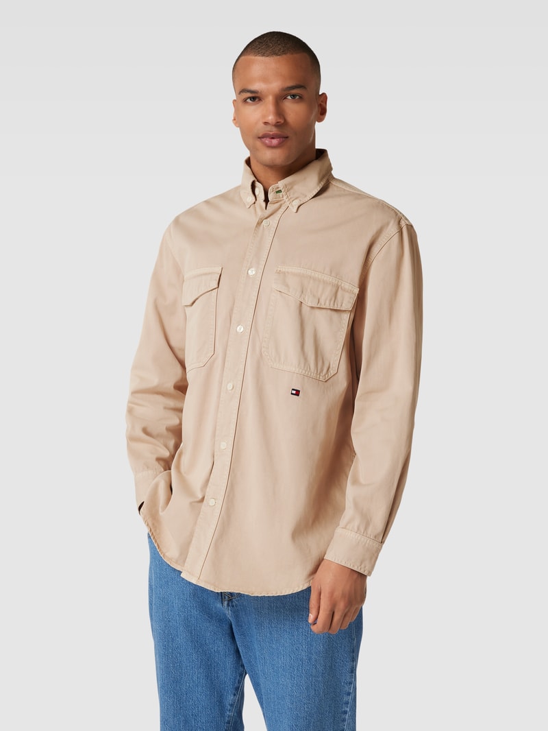 Freizeithemd mit Logo-Stitching Modell 'ARCHIVE' in beige