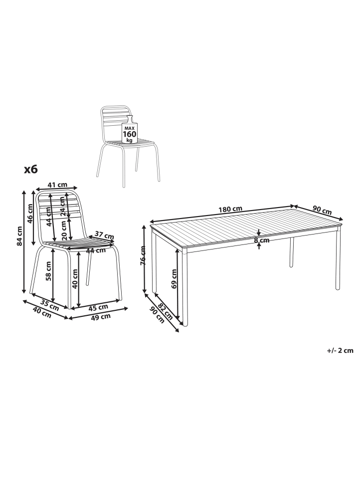 Beliani 7-tlg Gartentisch Set VALLESE in Heller Holzfarbton günstig kaufen onesize