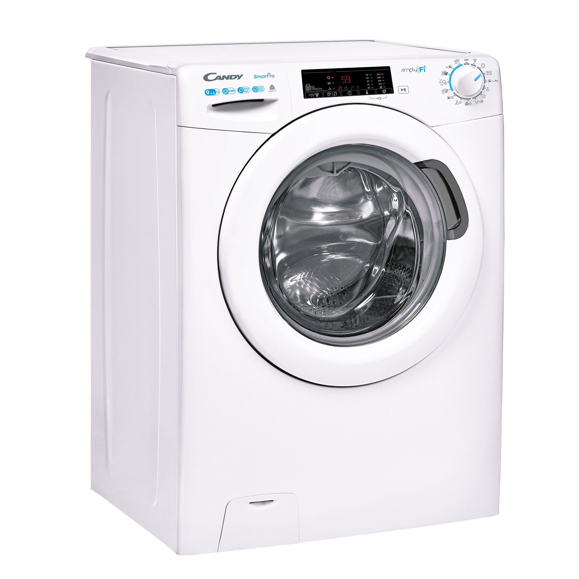 Candy Waschtrockner SmartPro Design CSOW 4965TWE/1-S, 9,00 kg, 6 kg, 1400 U/min, Wi-Fi + Bluetooth, Dampffunktion, Mix Power System, 16 Programme