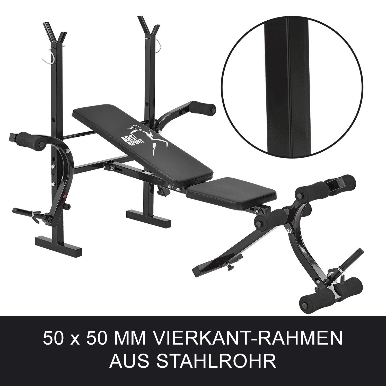 ArtSport Kraftstation ProfiGym 1000, (17-tlg., Hantelbank und Hantelset), Kurzhantel, Langhantel und Curlhantel