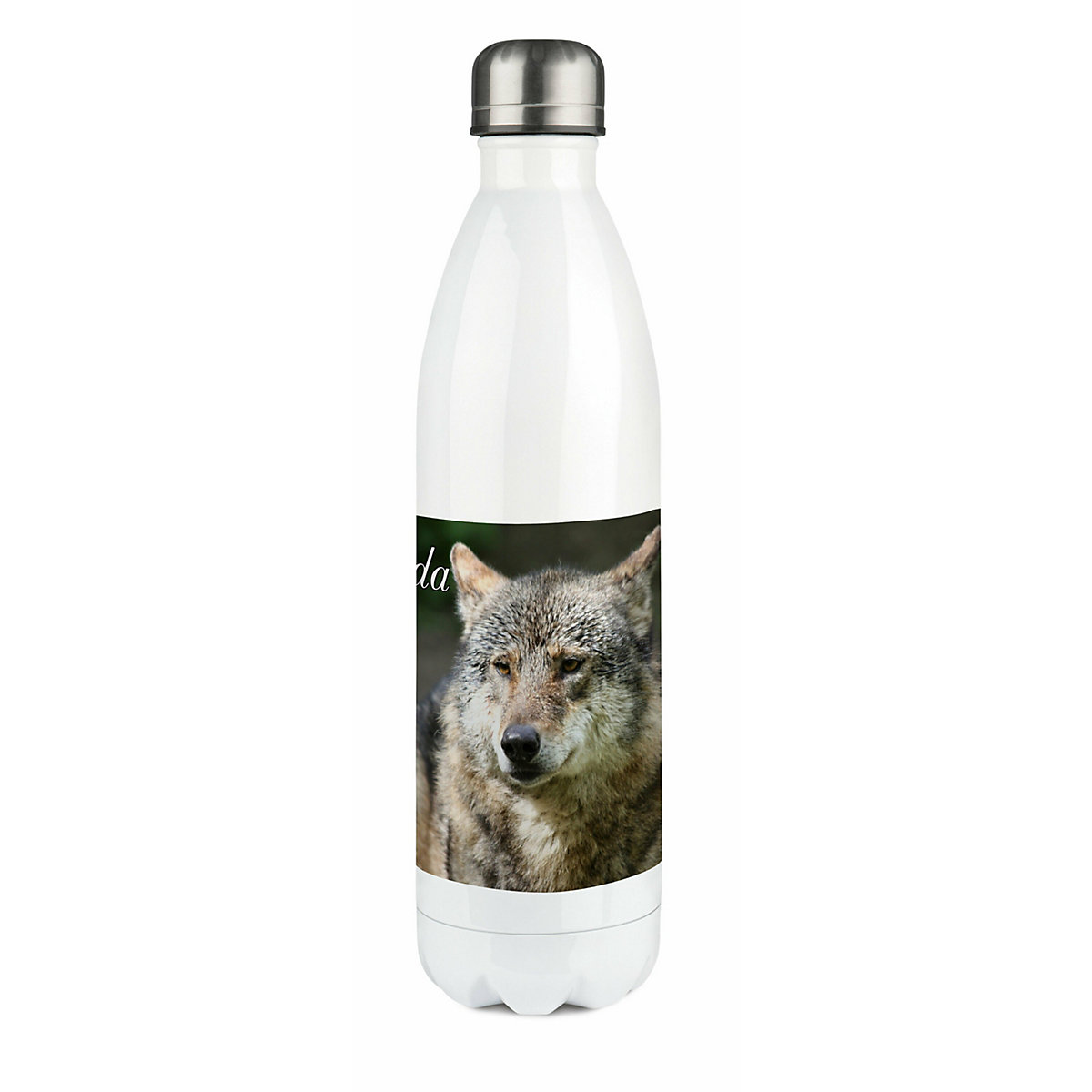 Edelstahl Kinder Thermoflasche / Trinkflasche bunt Wolf Spülmaschinenfest, Auslaufsicher, Bruchfest, Doppelwandig, Für Heißgetränke geeignet, Mit Deckel, Isoliert