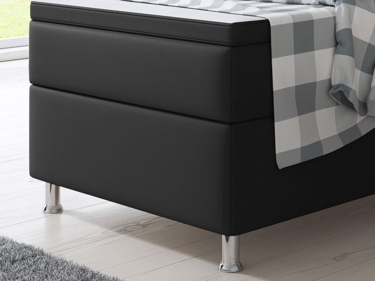IHG Boxspringbett Miami 90x200 cm Kunstleder Schwarz