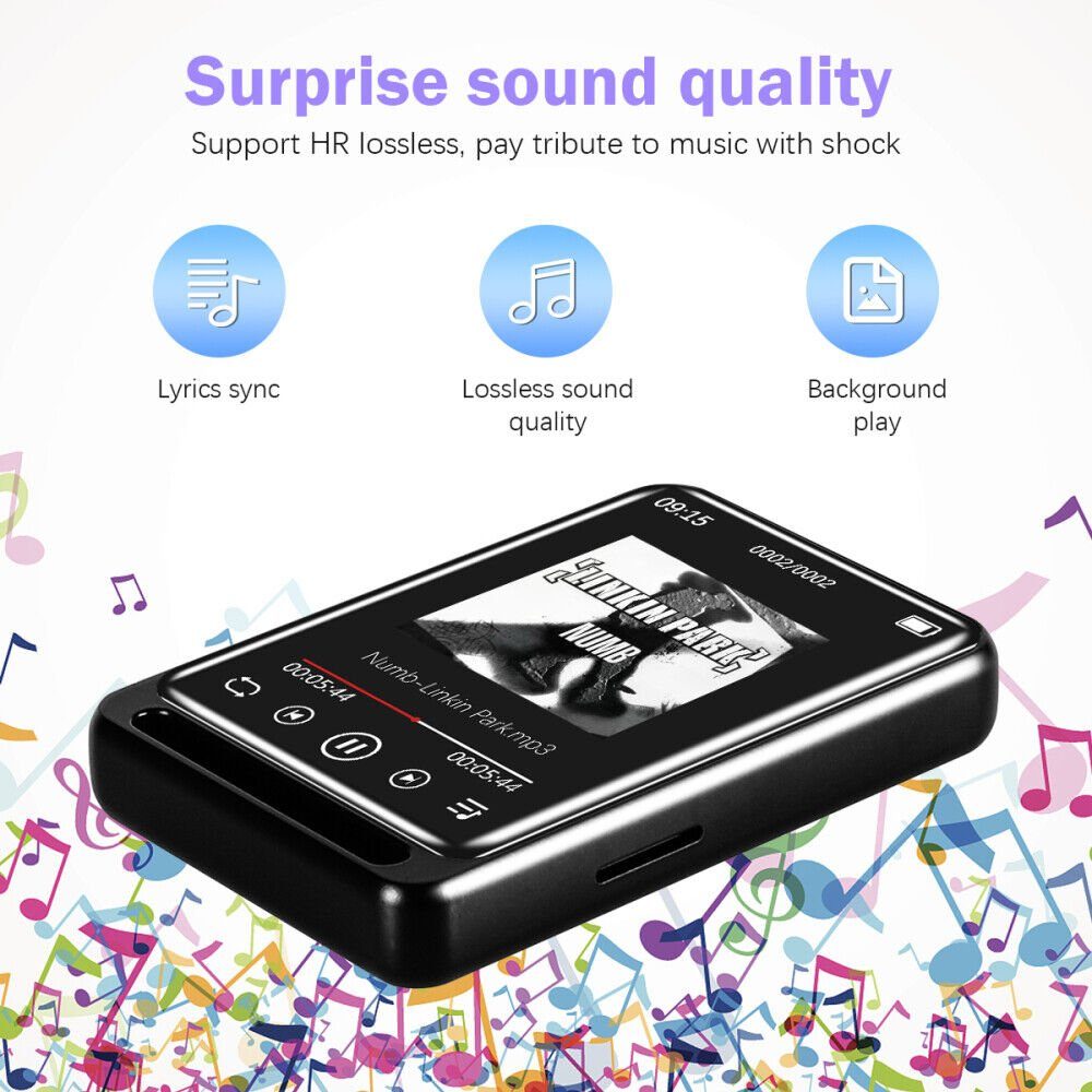 ERHWIO Musik-Player Bluetooth5.0 MP3 verlustfrei 2,4-Zoll-Vollbild MP3-Player (Bewegungsunterstützung für UKW-Radiorecorder 55h)