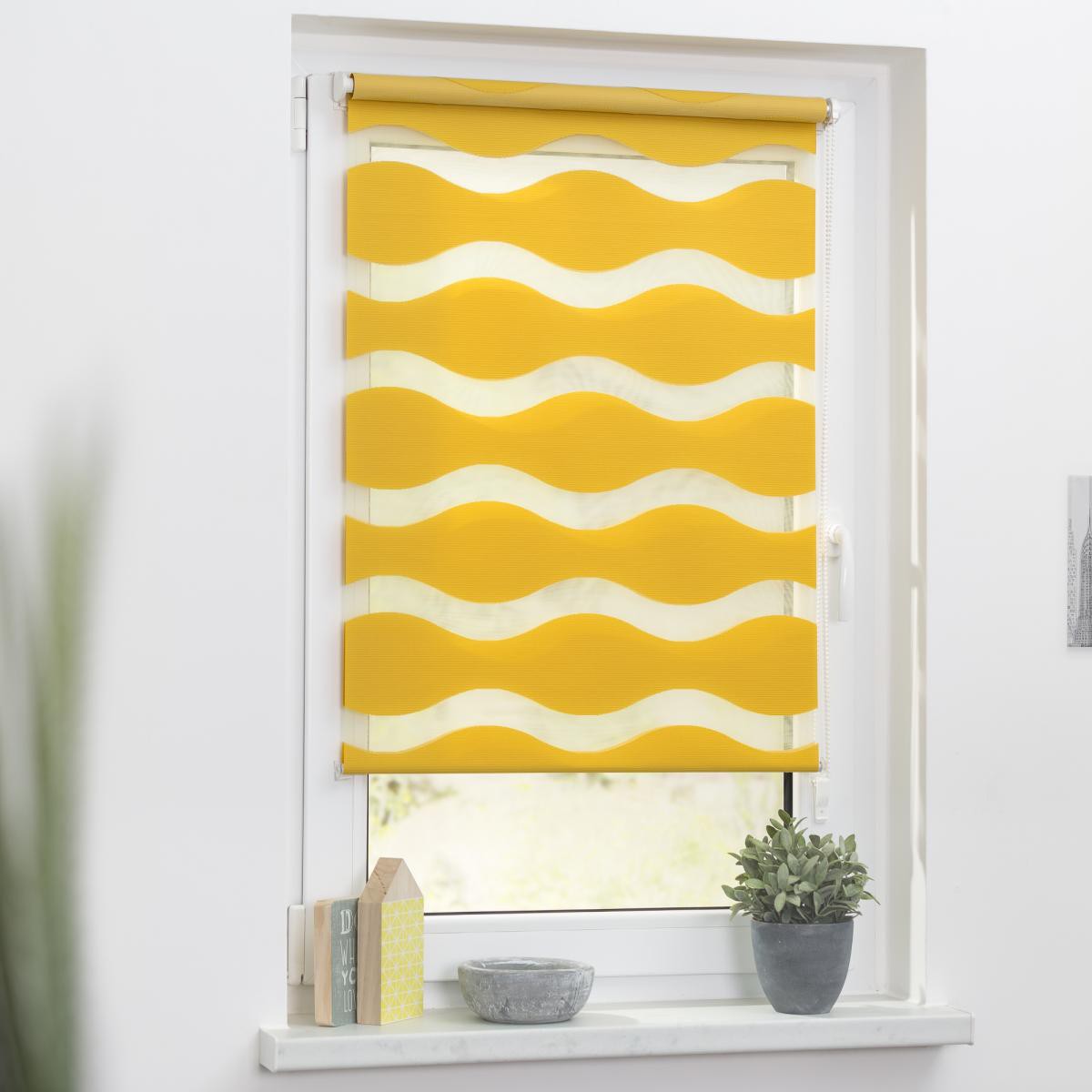 Lichtblick Duo Rollo Welle Klemmfix, ohne Bohren, Senfgelb, 100 cm x 150 cm (B x L)