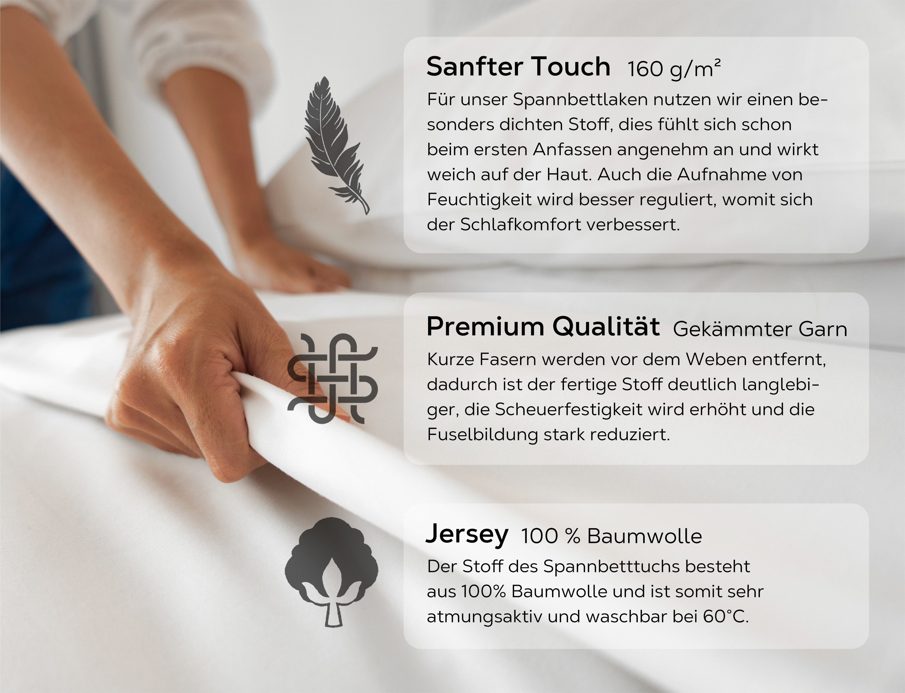 Spannbettlaken Spannbetttuch Bettlaken aus gekämmter Baumwolle Premium Jersey 160g/m², Beautex, Jersey, Gummizug: rundum, (1 Stück)