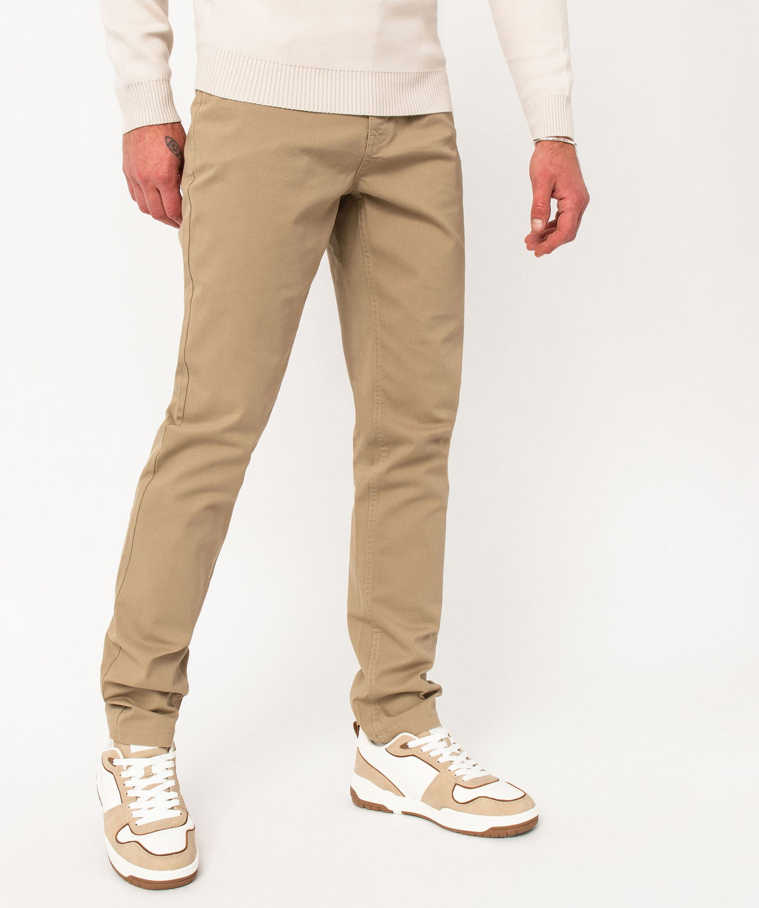 Pantalon slim 5 poches en toile extensible homme beige clair | GEMO