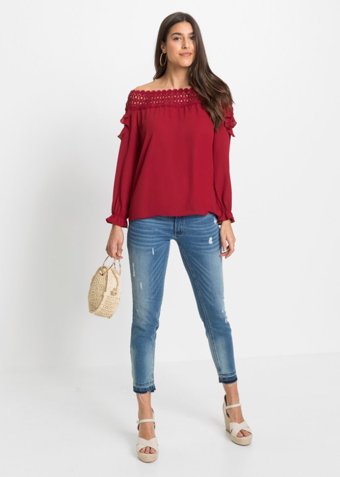 Carmenbluse mit Spitze