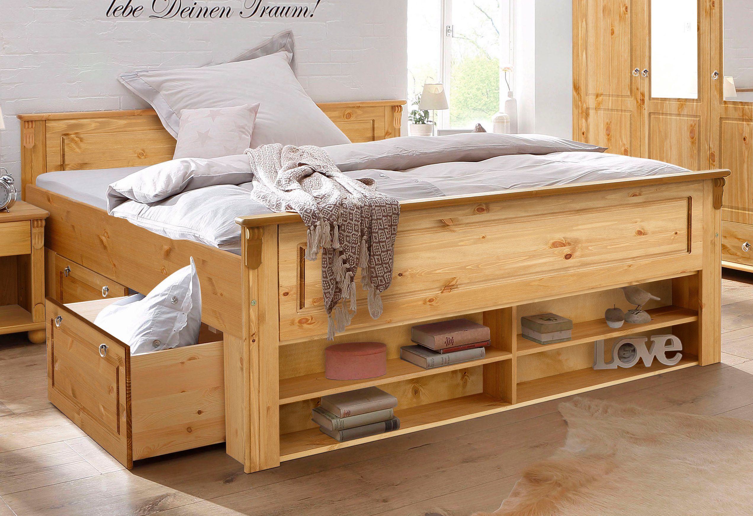 Home affaire Schlafzimmer-Set Tessin, (Spar-Set), 3 tlg. Set bestehend aus Bett 180 cm Inkl. 2x 2er Set Schubkästen