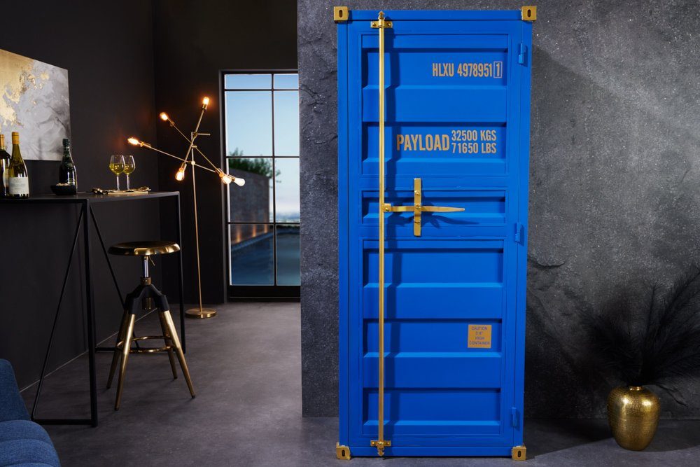 riess-ambiente Barschrank GLOBETROTTER 180cm blau / gold (Einzelartikel, 1-St) Wohnzimmer · Metall · für Alkohol · Küche · Container · Industrial