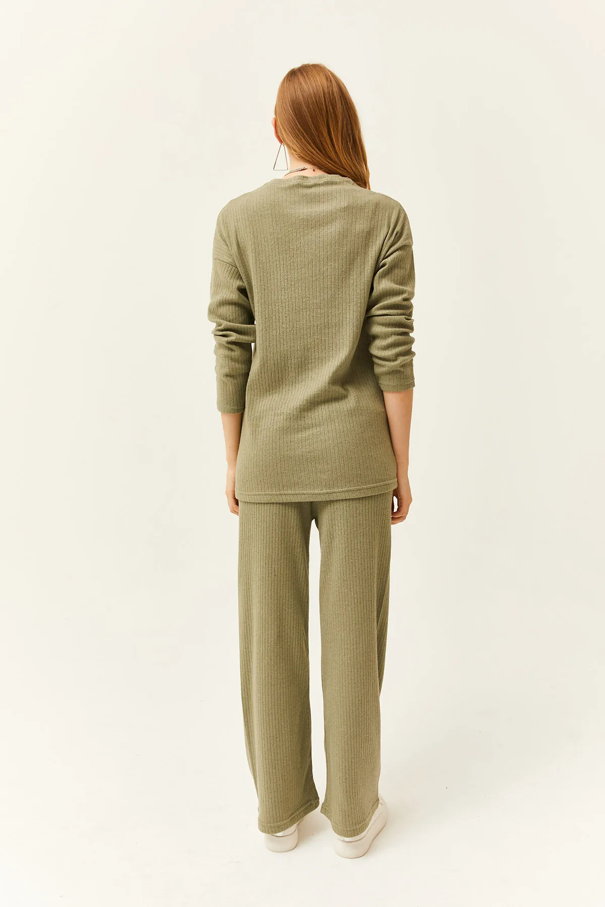 Olalook  Damen Hellkhaki Unterteil Oberteil Gerippt Dicker Anzug TKM-19000242