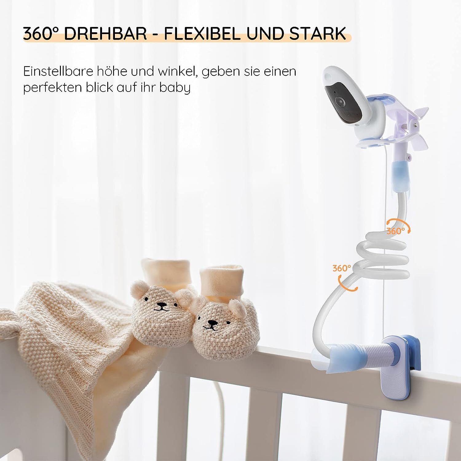 Boifun Babyphone Baby Monitor Halterung, Universelle Baby Kamerahalterung, 360 Grad drehbar,Sicher mit Riemen & Klemme an Möbeln befestigen, Kein Bohren erforderlich, Baby Monitor Clip,Baby Monitor Regalständer,ABS-Materialien