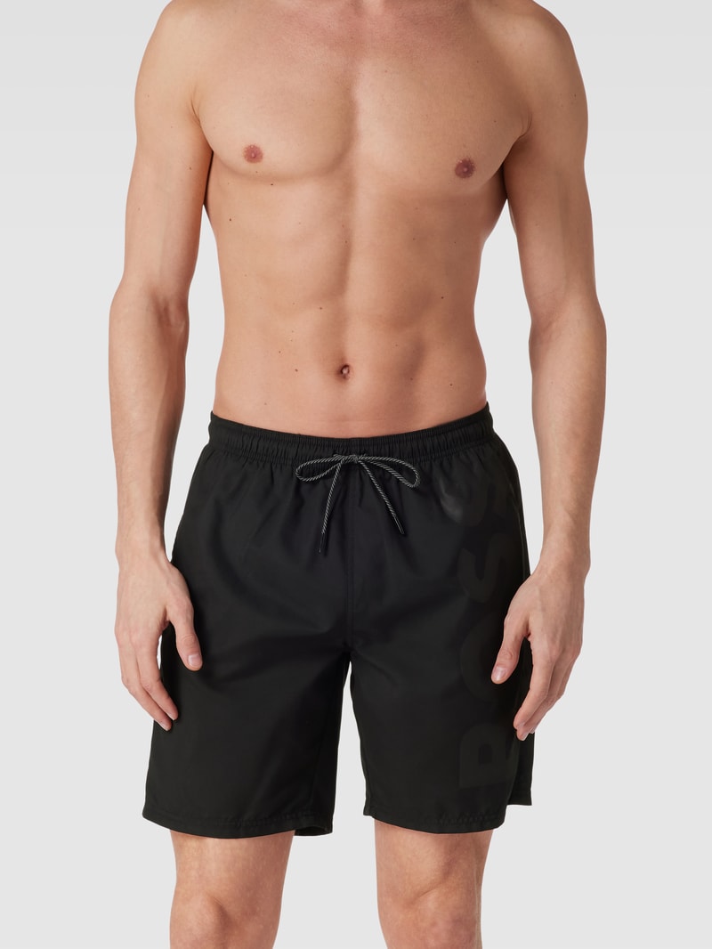 Badehose mit Label-Stitching in schwarz