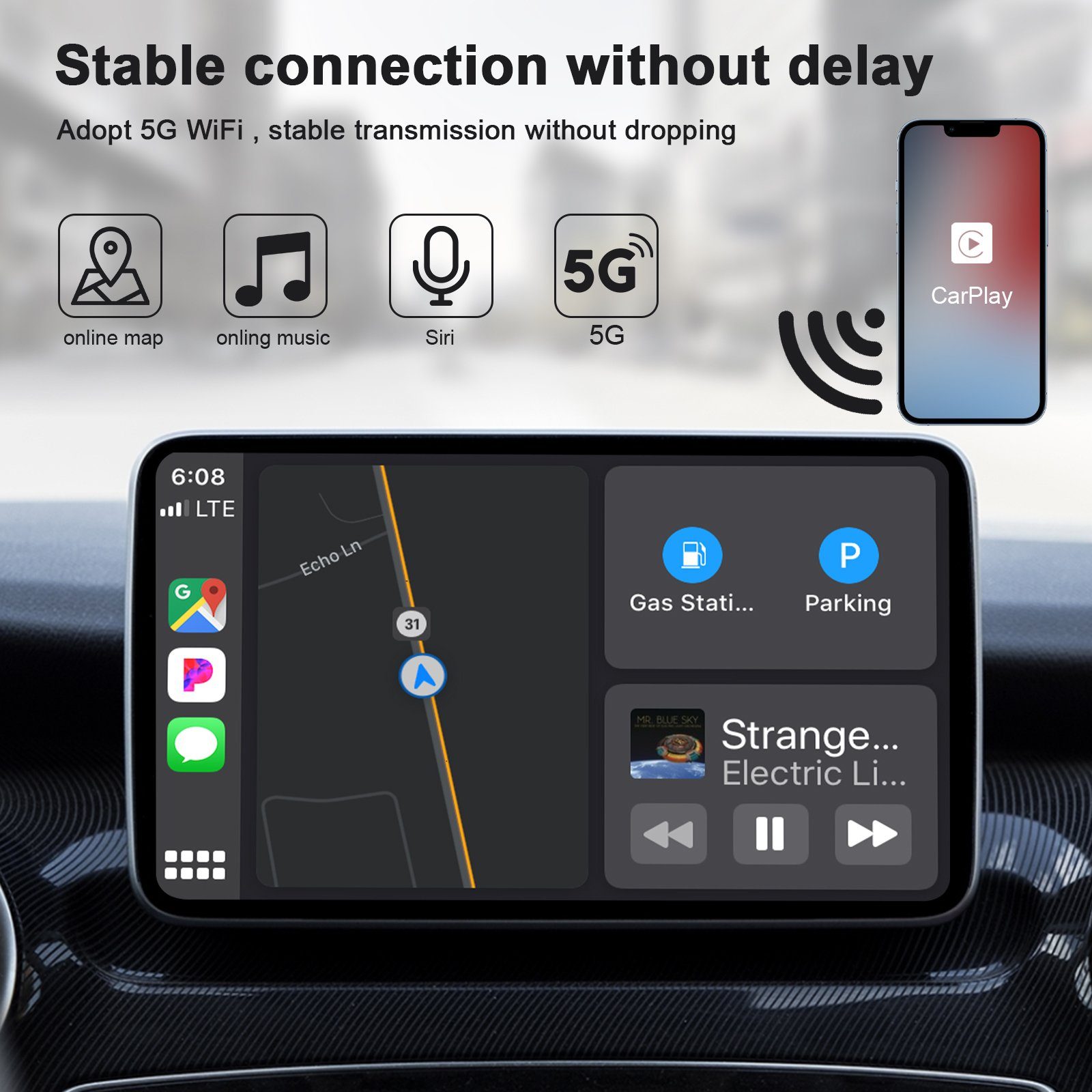 Bolwins C61D Wireless Carplay Adapter Dongle USB-C Adapter Auto System Radios Auto-Adapter
