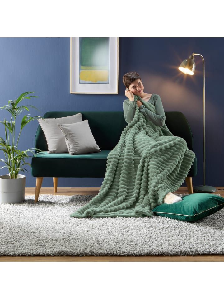 Erwin Müller Fleece, Microfaser Wohndecke 2er-Pack Aosta in pistazie günstig kaufen 150 x 200 cm