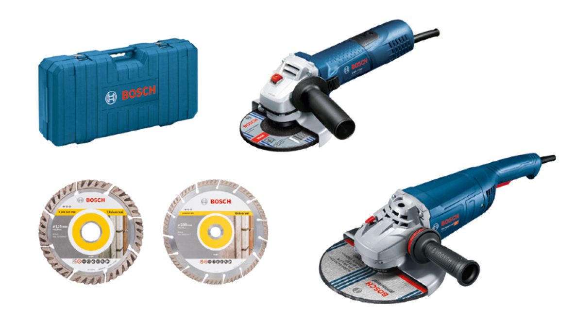 Set polizor unghiular Bosch Blue 06018C130A GWS 22-230 J + GWS 7-125 230 mm și 125 + discuri diamantate